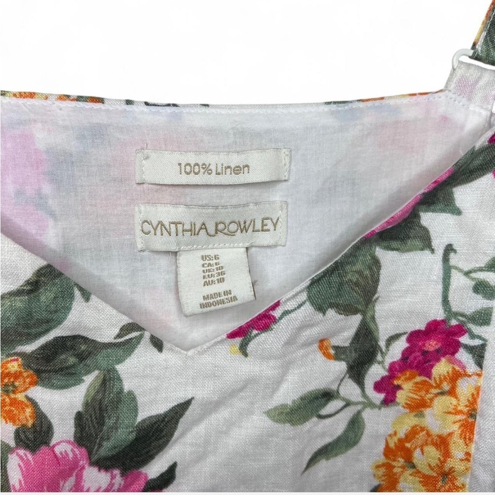 Cynthia Rowley 100% Linen Floral Midi Dress | Size 6 Cottagecore Summer - Picture 3 of 6